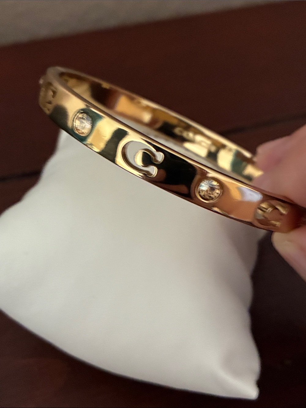 Coach new Gold-Tone Crystal Accent Logo Bangle Bracelet - Picture 2 of 4